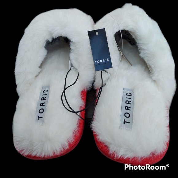 Torrid Red Fair Isle Faux Fur Slip-On Slipper Women's Size 7.5 NWT - Picture 4 of 5
